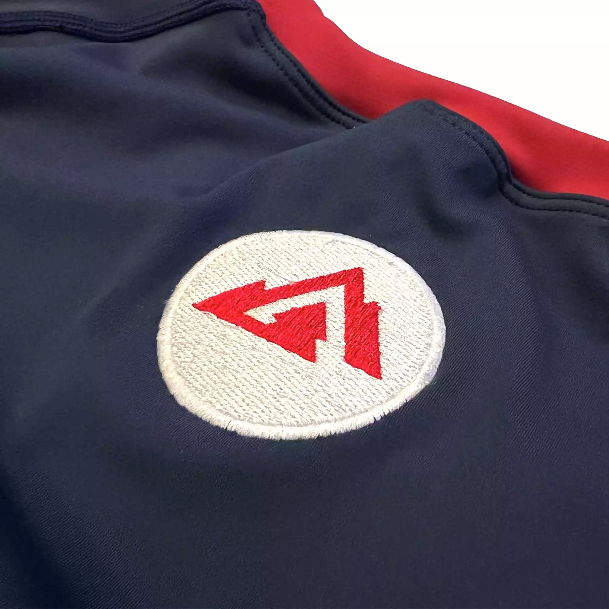 GRW American Jiu Jitsu BJJ Rash Guard patches red white blue GRW logo patch back close up