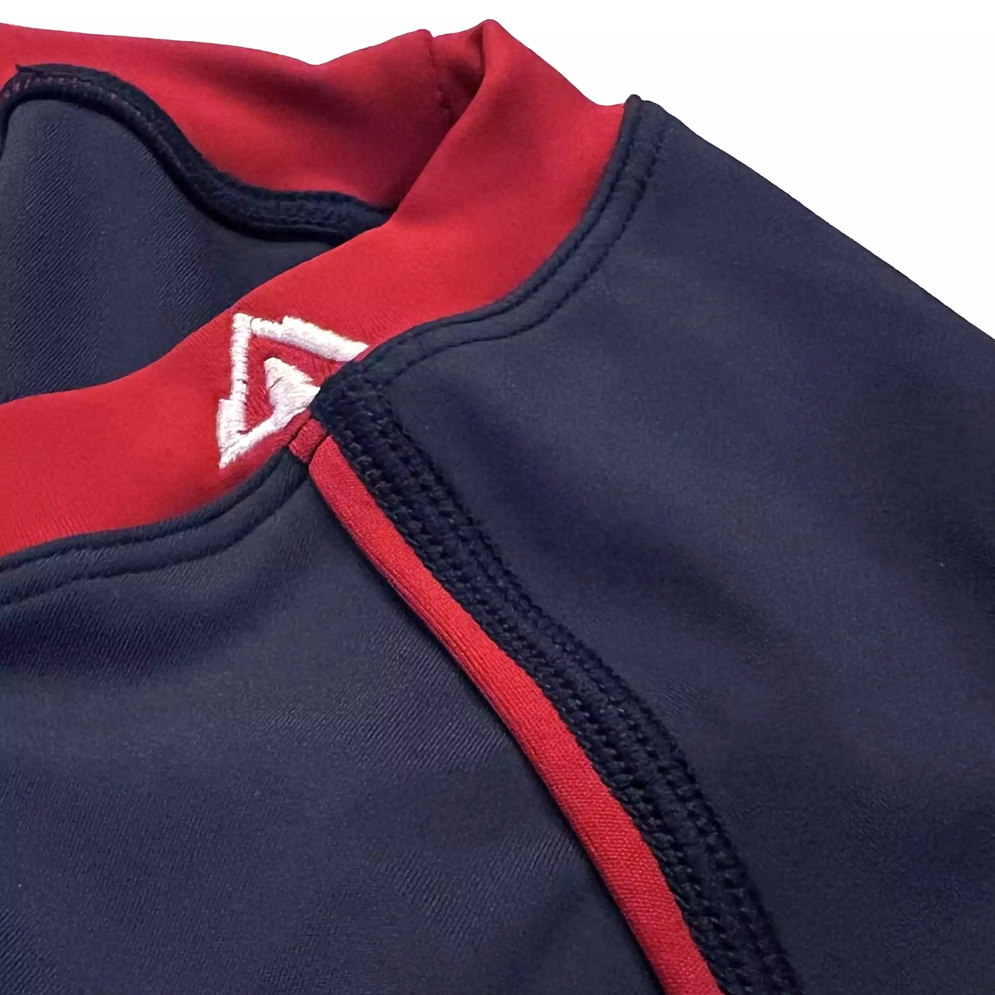 GRW American Jiu Jitsu BJJ Rash Guard patches red white blue logo collar red stripe closeup