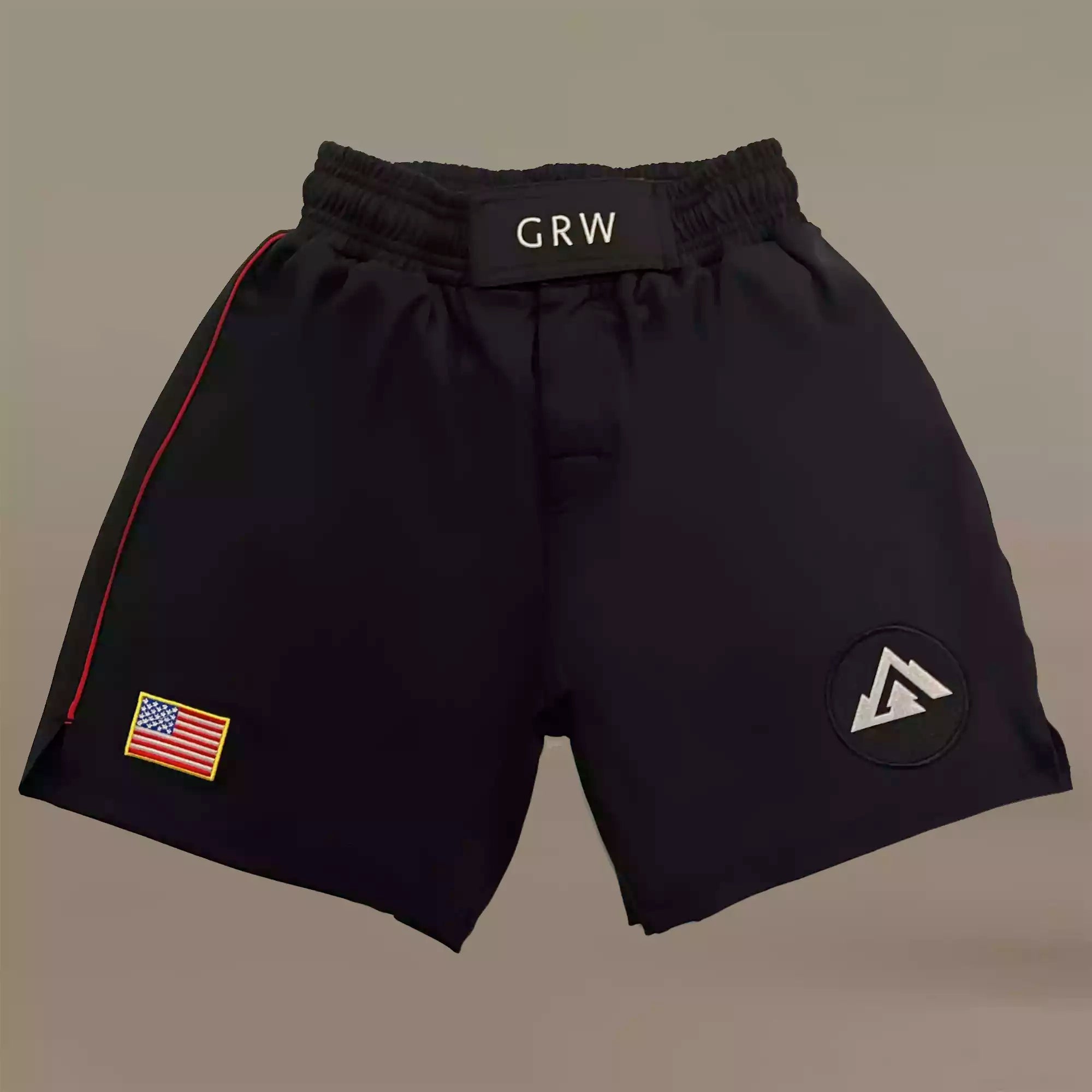 GRW black Jiu Jitsu BJJ Fight grappling shorts front four 4 way stretch elastic