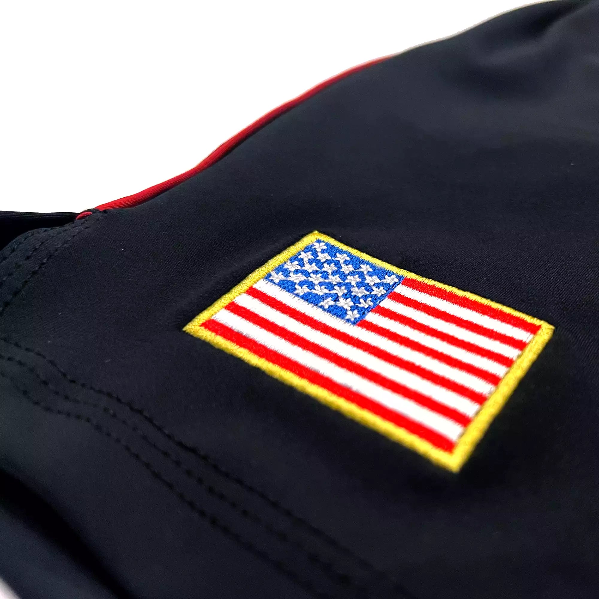GRW Women's Black Jiu Jitsu BJJ Fight Grappling Shorts american flag patch close up