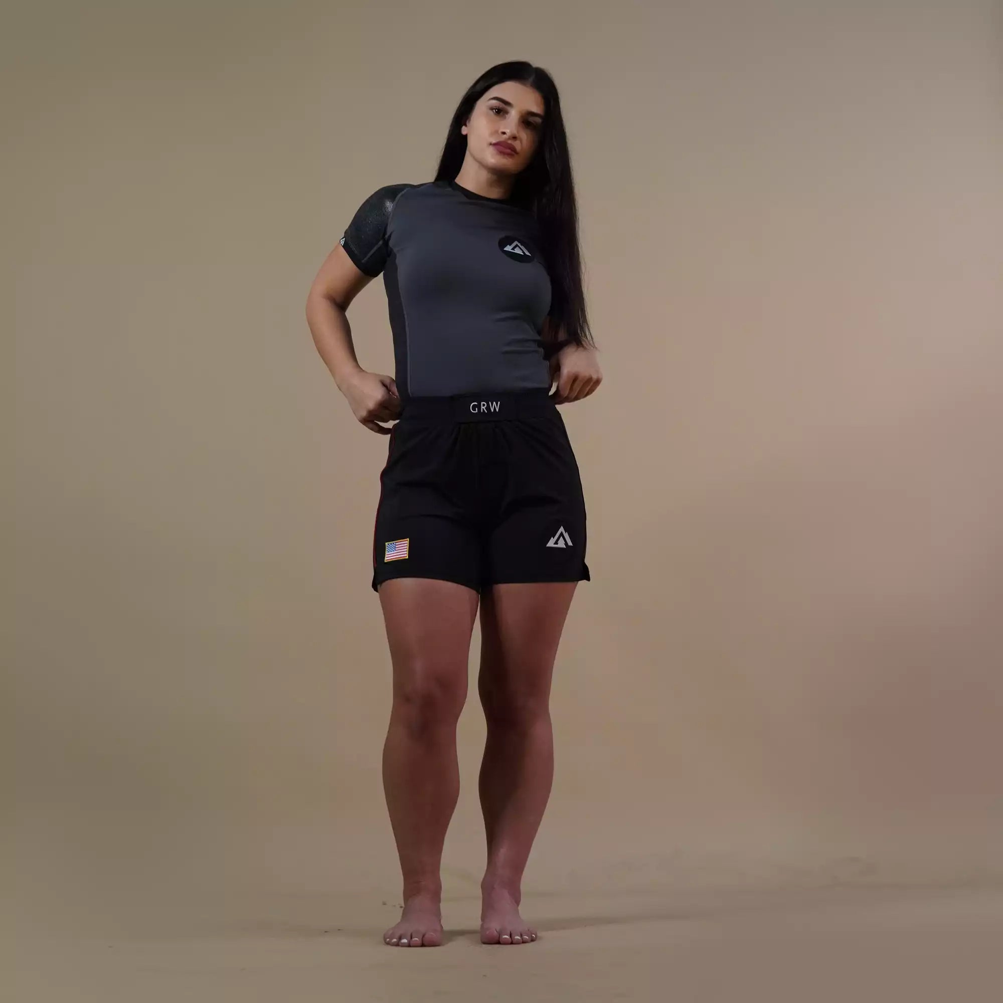 GRW Women's Black Jiu Jitsu BJJ Fight Grappling Shorts model